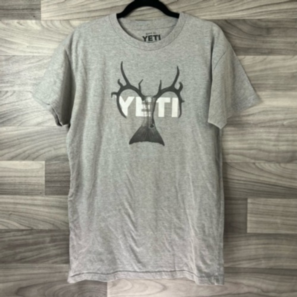 Yeti Antlers Womens T-Shirt‎ Gray Heathered Outdoors Short Sleeve Crew Neck M